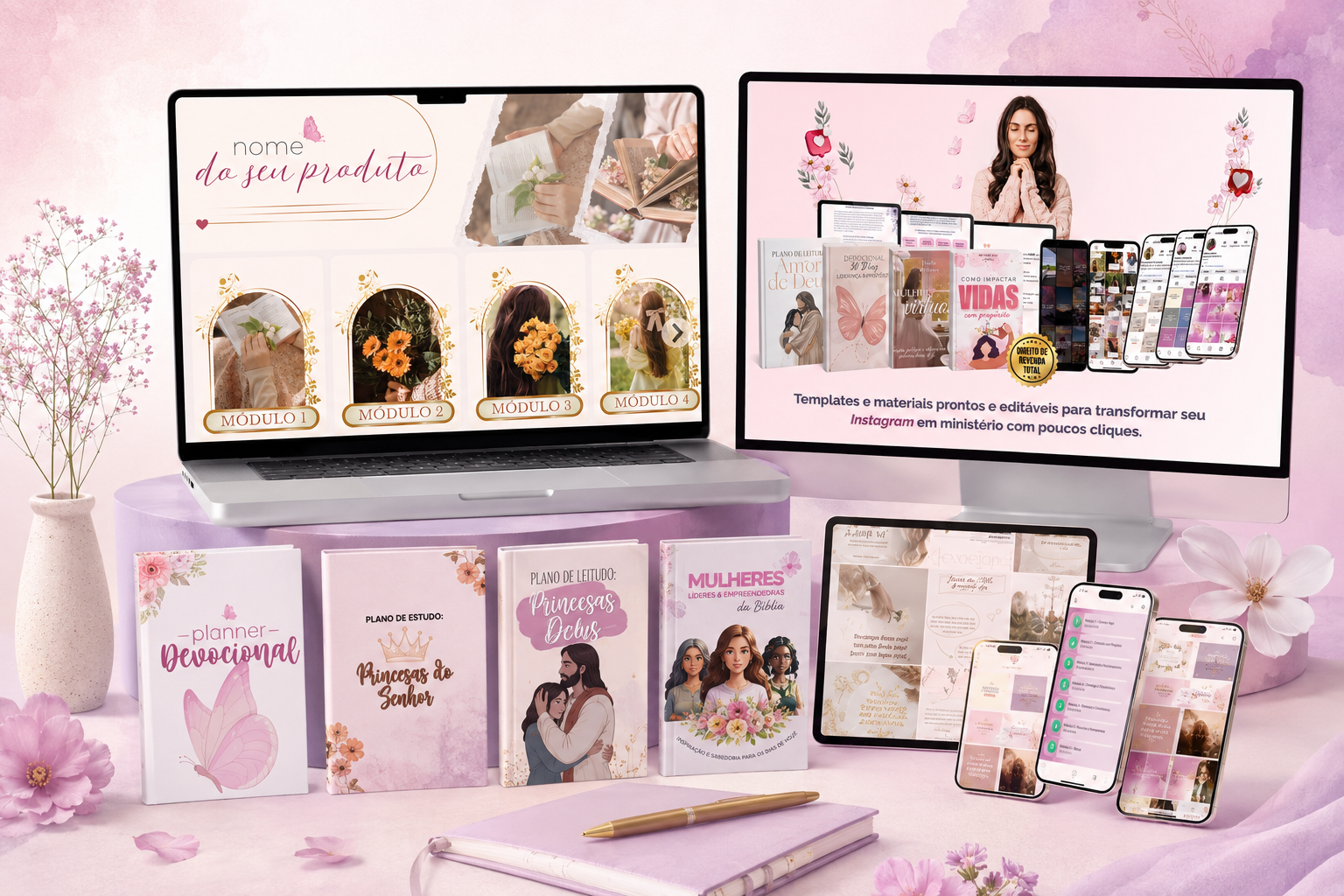 Mockups de página de vendas, área de membros e produtos digitais